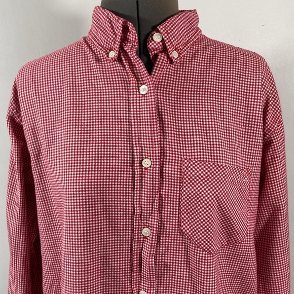 DCC Top Women Size Large Red & White Checks Button Down Collar Long Sleeves - Picture 2 of 10